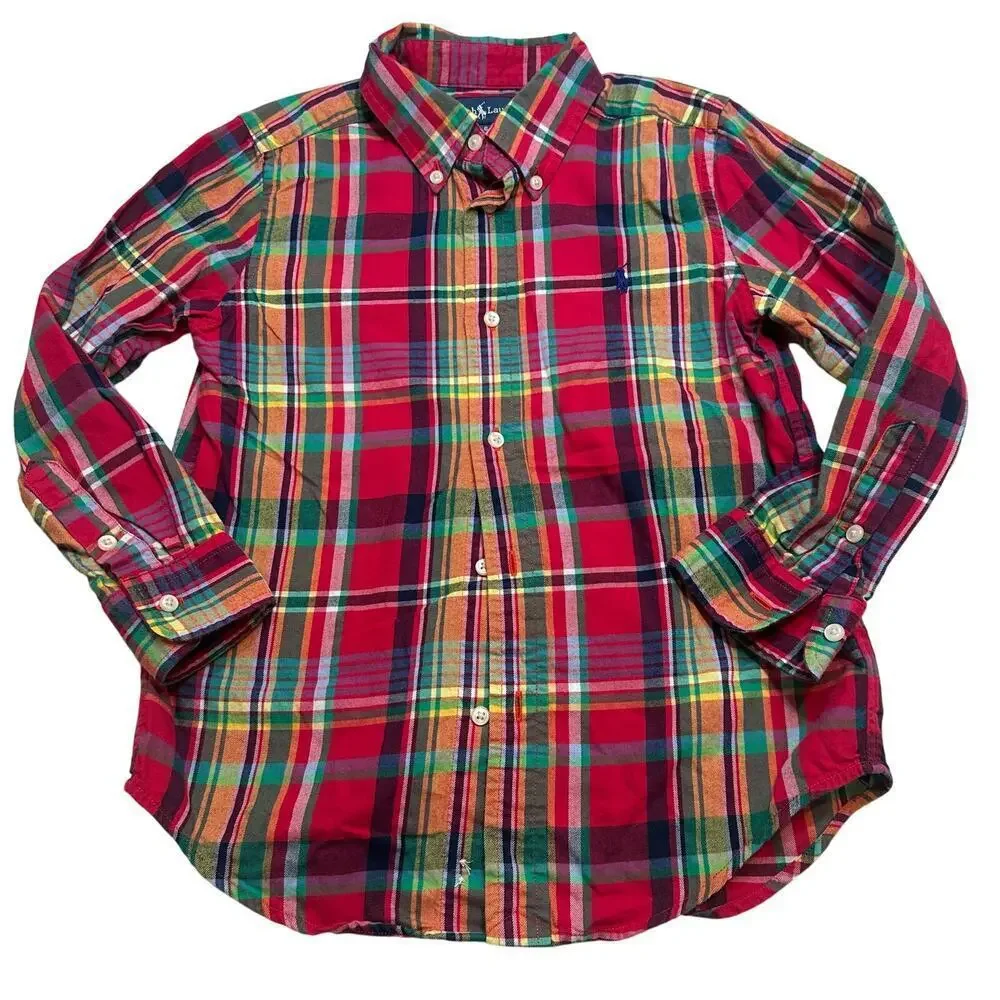 Ralph Lauren Plaid Oxford Shirt sz 6 Button Down Shirt Boys' Madras Plaid
